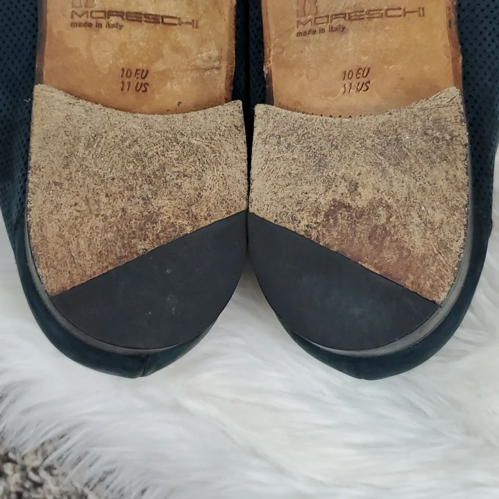 MORESCHI Blue Suede & Black Leather Italian Loafers Slip on size 11